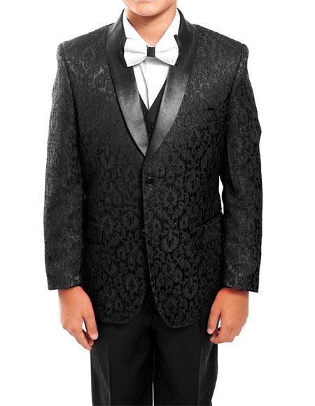 Boys Black Vested-Suit