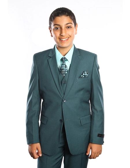 Boys Green Color Vested Suits