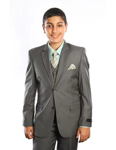 Boys Grey Vested Suits