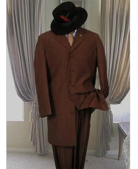 Men's Dark Brown Single Breasted 5 Button Long Zoot Suit 1