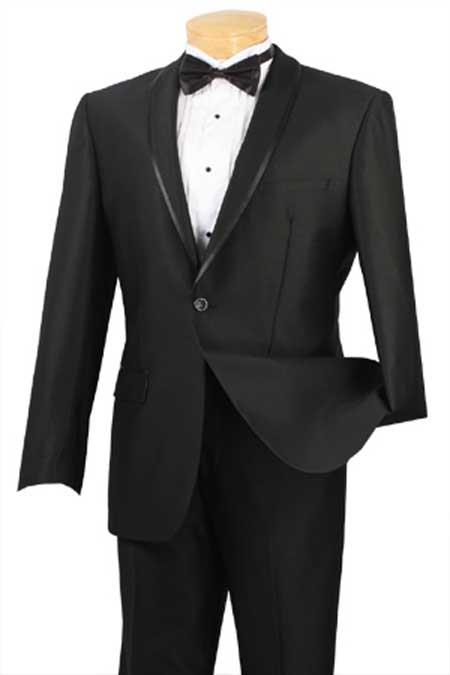 Shawl Collar Trimmed No Pleated Pants Tuxedo & Formal Slim Fit Suits Black 1
