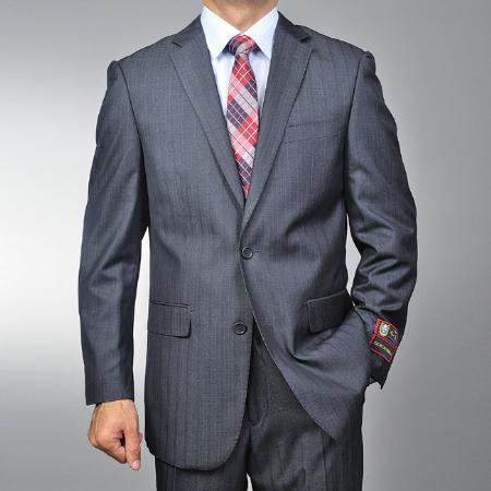Men's Grey Herringbone Plaid 2-button Suit 1