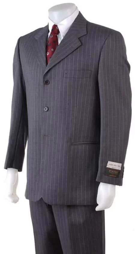 Men's Available in 2 or 3 Buttons Style Regular Classic Cut/4 Button Style Charcoal Gray Pinstripe Light Weight On Sale 1