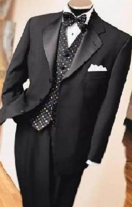 JET Black Super 150's 3 Button Tuxedo Jacket + Pants + Black Vest + Shirt+BowTie 1