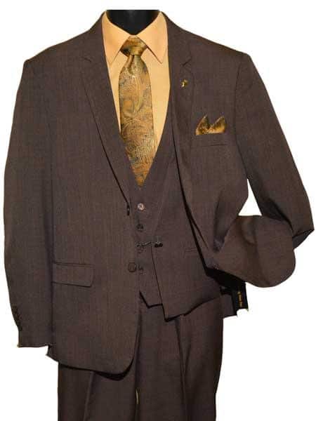 Men's Two Button Dark Brown Single Breasted Notch Lapel Vested Suit 1