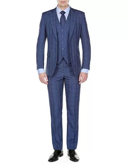 Mens Notch Lapel Flat Front Pants Cobalt Blue ~ Indigo ~ Bright Blue ~ Teal Suit 1