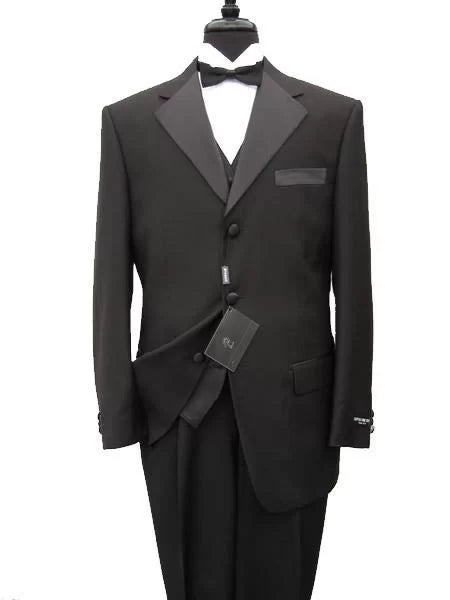 Men's Jet Black & Chalk Bold White Pinstripe Cheap Priced Business Suits Clearance Sale Party Suits year-round weight 1920's 30's Fashion Look Available in 2 or Three ~ 3 Buttons Style Regular Classic Cut 1