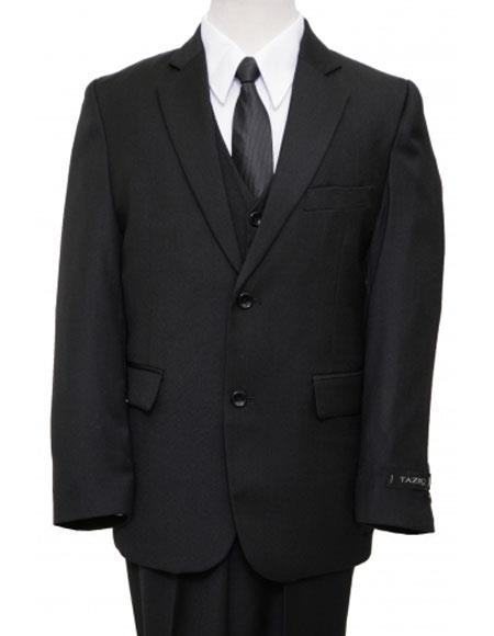 Two Button Black Vested Suits
