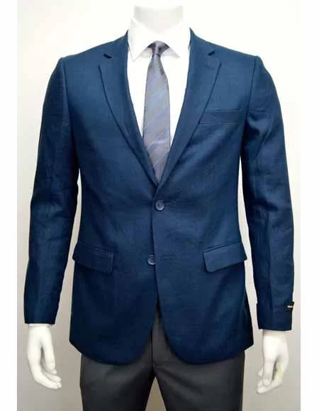 Men's Blue Linen Two Button Notch Lapel Cheap Priced Designer Fashion Dress Casual Blazer For Men On Sale Side Vent Jacket Sportcoat Blazer 1