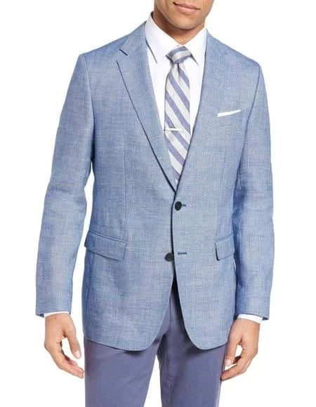 Men's Sportcoat Two Buttons Cheap Priced Designer Fashion Dress Casual Blazer On Sale Wool & Linen Bright Blue Slim Fit Blazer 1