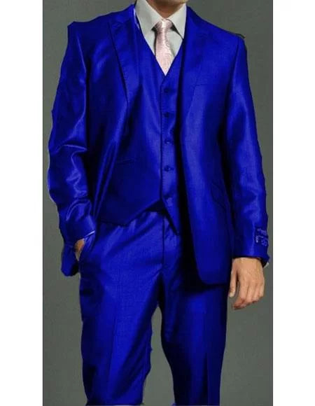 Mens Royal ~ Indigo ~ Bright Blue ~ Cobalt New Blue 2 Button Vested Dress Suits for Men 1