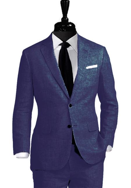 Alberto Nardoni Linen Dark Navy Blue Vested 3 Pieces Summer Linen Wedding/Groom/Groomsmen Suit Jacket & Pants & Vest Notch Lapel Suit 1