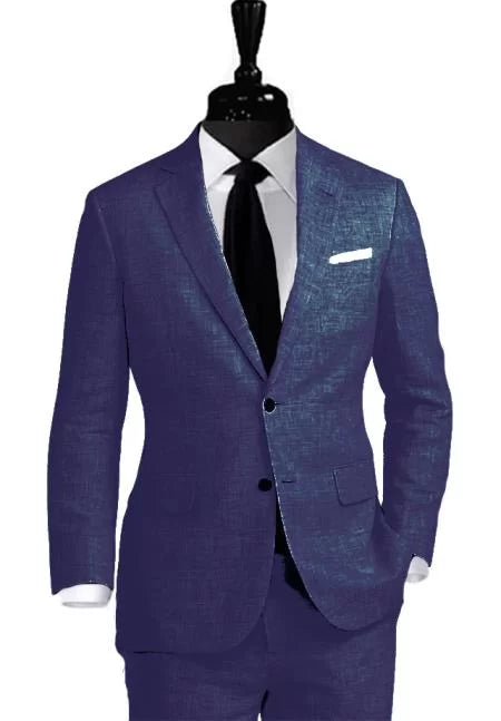 Alberto Nardoni Linen Dark Navy Blue Vested 3 Pieces Summer Linen Wedding/Groom/Groomsmen Suit Jacket & Pants & Vest Notch Lapel Suit 1