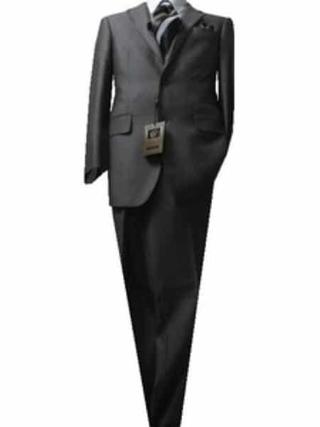 Fitted Discounted Sale Slim Cut 2 Button Gray Herringbone Tweed Men's Suit 1
