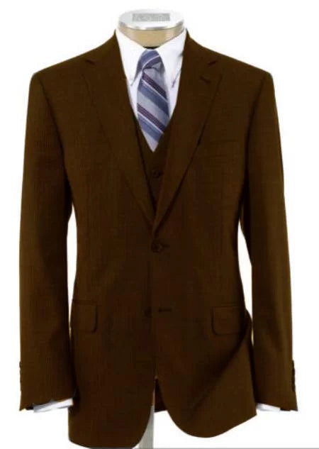 Men's 2 Button Wool Vested Dark Brown Suit with Pleated Trousers 1