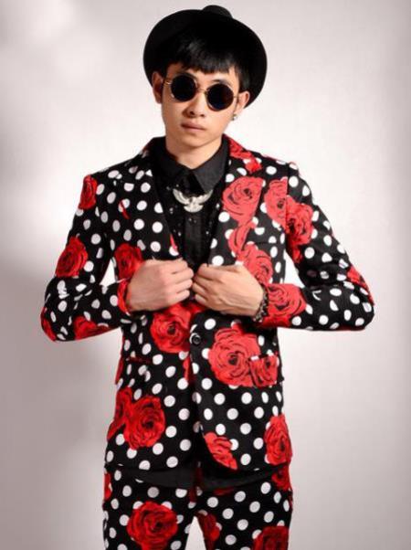 black red polk dot suit