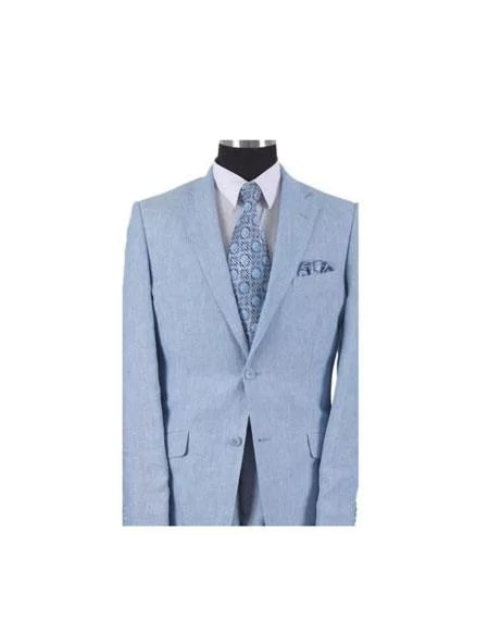 Two Button With Elbow Patch sleeve Light Blue Mens Linen Summer Suit or Blazer or Sportcoat 1