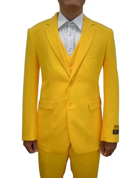 FESTIVE Colorful Alberto Nardoni Mens Vested 3 Piece Suit Yellow 1
