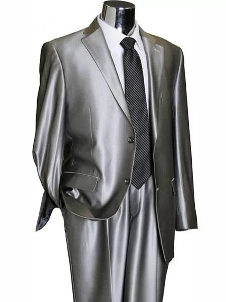 2 Button Silver Grey ~ Gray Flashy Sharkskin Mens Suit Separate Any Size Jacket & Pants 1