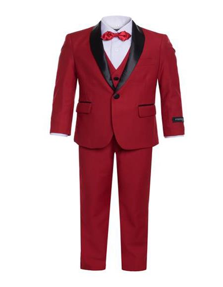 Children's Shawl Lapel Single Breasted Red Tuxedo Set
