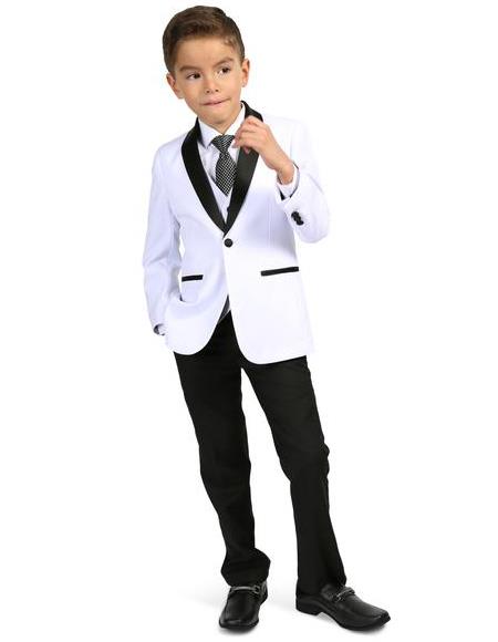 Mens Boys Shawl Lapel Single Breasted White/Black Tuxedo Set Perfect for toddler wedding attire outfits 1