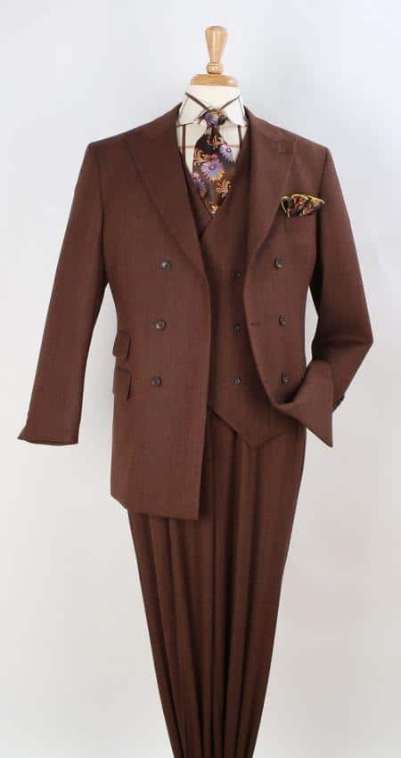 Mens Double Breasted Notch Label Dark Brown Colour Suit 1