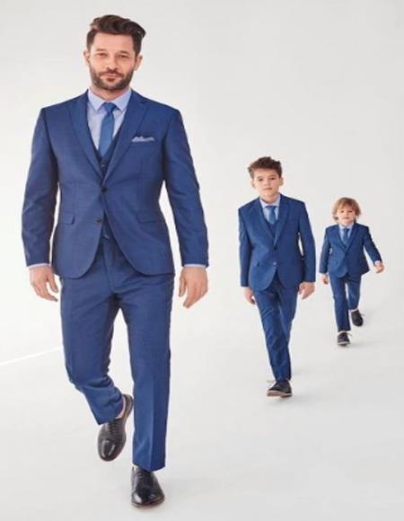 Dad And Son Blue Matching Wool Wedding Outfit Suits Perfect For Children's Suit Wedding Attire Outfits