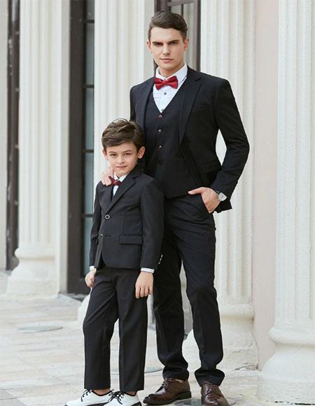 Dad And Son Black Matching Single Breasted Notch Lapel wedding outfit Suits