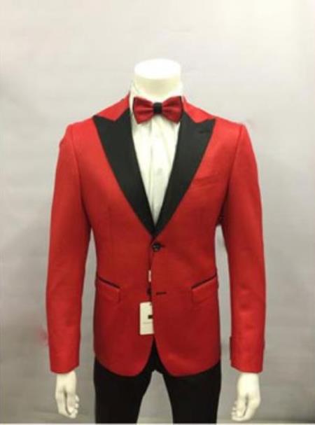 Mens Red and Black Lapel Two Button Dress Suit
