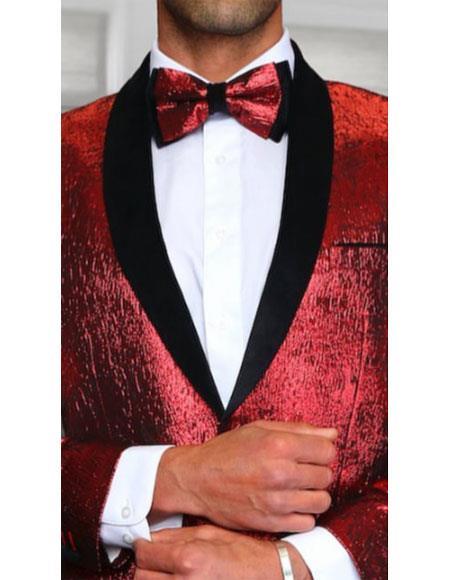 Mens Red and Black Paisley One Button Sequin Blazer