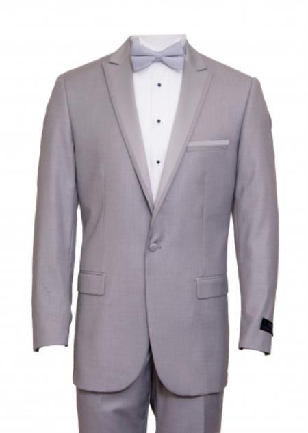 Light Gray Satin Peak Lapel With Fabric Trim Graduation Suit